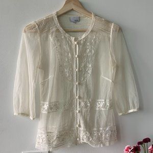 NEXT Cream Lace Short Sleeve Blouse